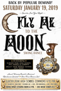 Poster for FLY ME TO THE MOON Swing Dance January 19, 2019
